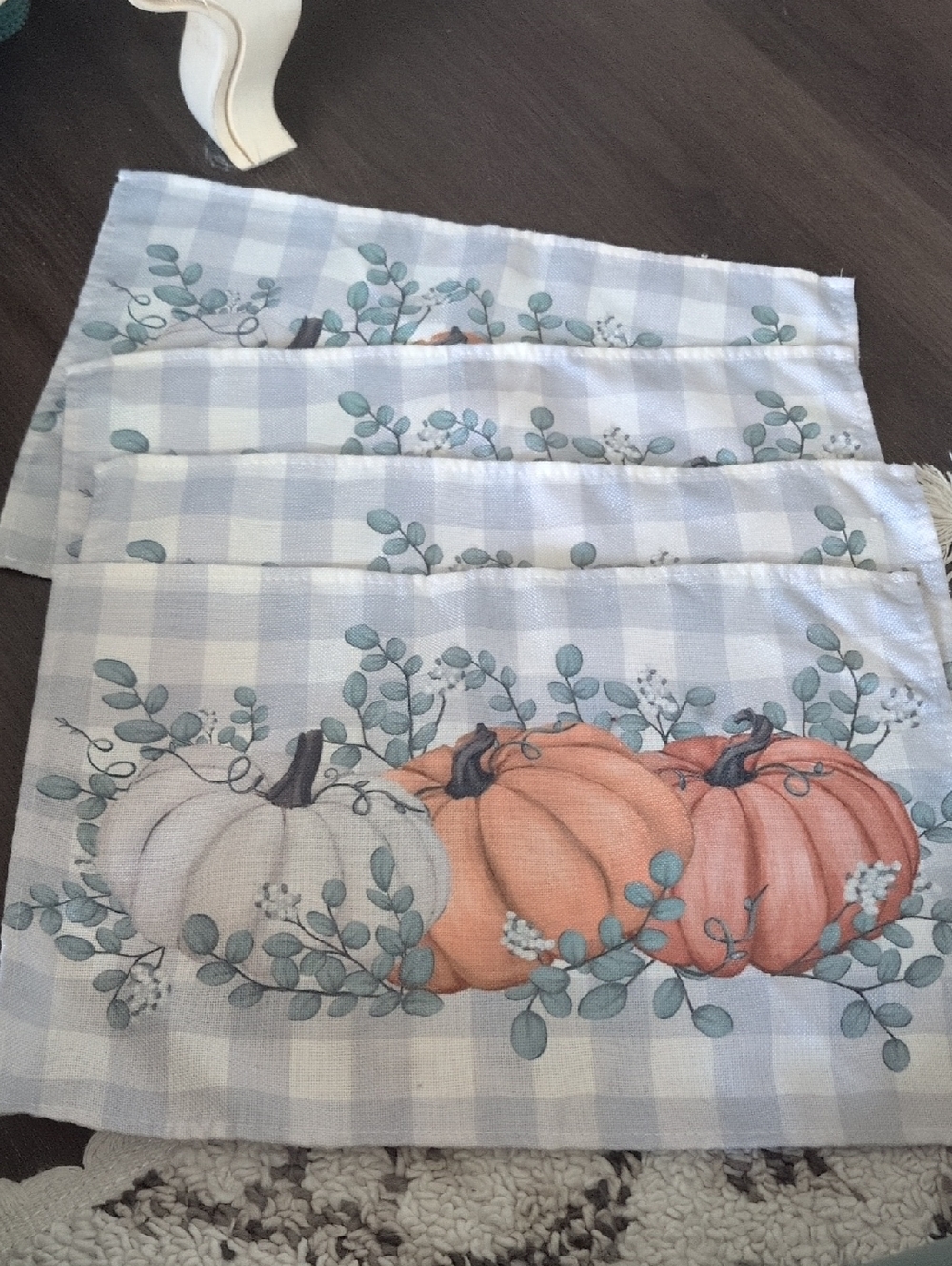 Autumn Pumpkin Placemat Set And Runner- White & Orange Pumpkins